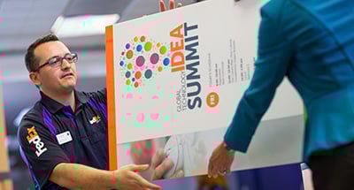 A person holding a sign